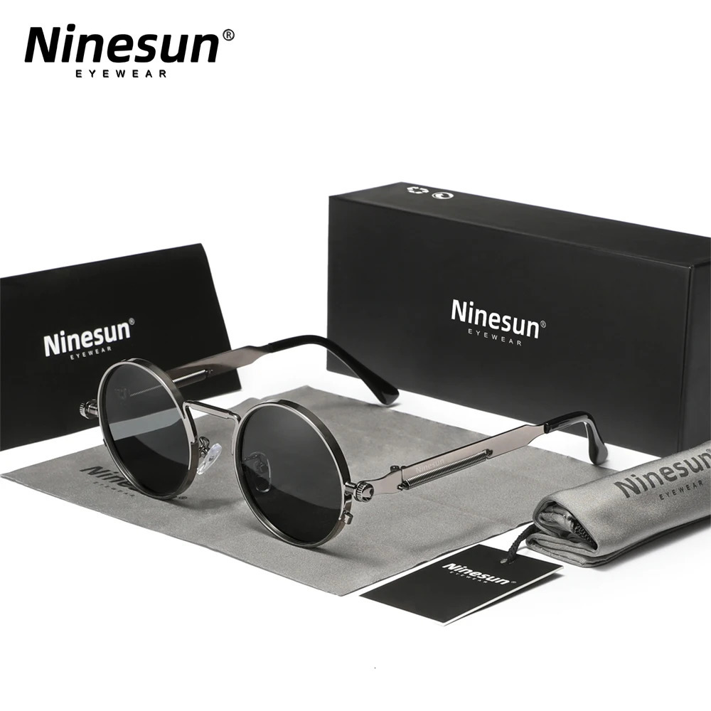 Ninesun Pochromic Gothic Steampunk Sunglasses Polarized Retro Round Mens Metal Frame Sunglasses 241031