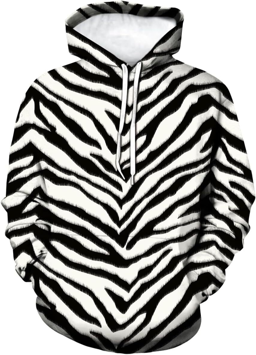 Hoodie for Mens Womens Zebra Print Long Sleeve Sweatshirt Pullover Hoodie for Mens Womens Graphic Zebra vision Hoodies sweatshirt Pullover Long Sleeve