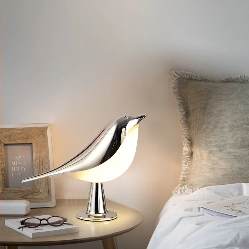 3 new Colors Bedside Lamp LED 2025 Touch Switch Wooden Bird Night Lights Rechargeable Bedroom Table Reading Lamp Decor Home