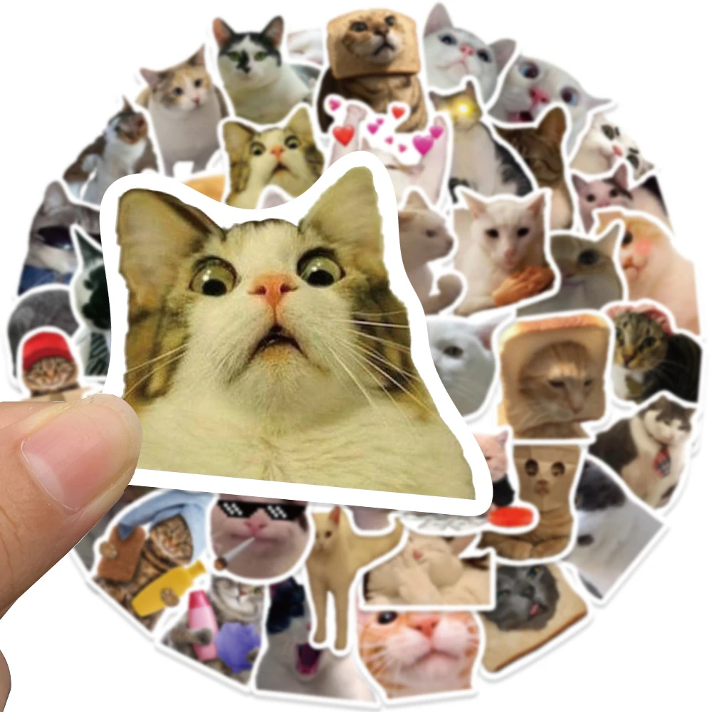 50PCS Cute Cat Stickers new Vinyl Waterproof Funny Cats Decals for 2025 Water Bottle Laptop Skateboard Scrapbook Lage Kids Toys