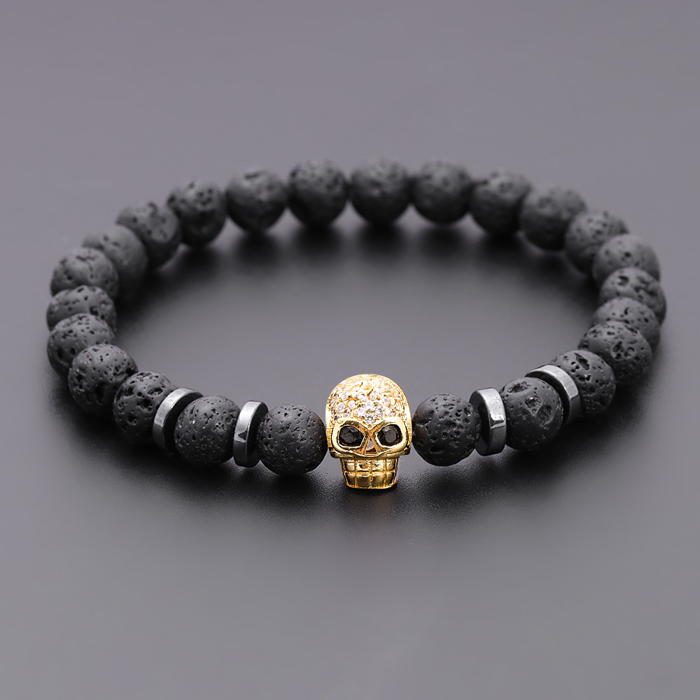 Black Eye Skull Hematite Bead Bracelet Men new Classic Handmade 8mm Lava Stone Charm Bracelet For 2025 Men Jewelry Gift