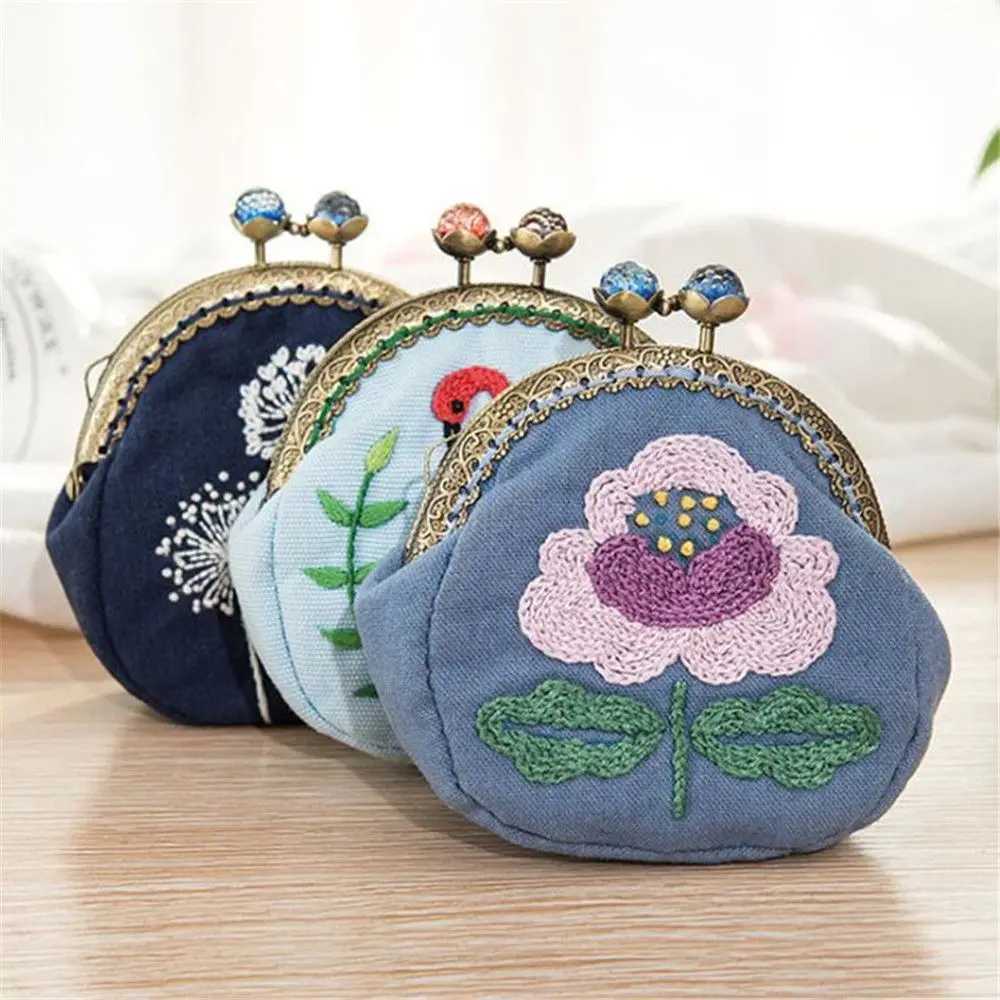 Flowers Bird Embroidered Coin Purse Wallet Mobile Phe Bags Kit Embroidered Wallet Crafts Handmade DIY Coin Purse Cluh BagsXJ241111