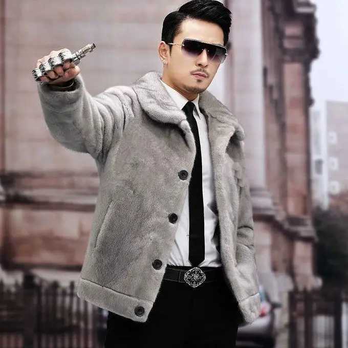 New Winter and Autumn Mens Square Collar Faux Fur Coat Long Sleeve Windbreaker Loose Casual Male Leather Jacket 2022 Z78XJ241102