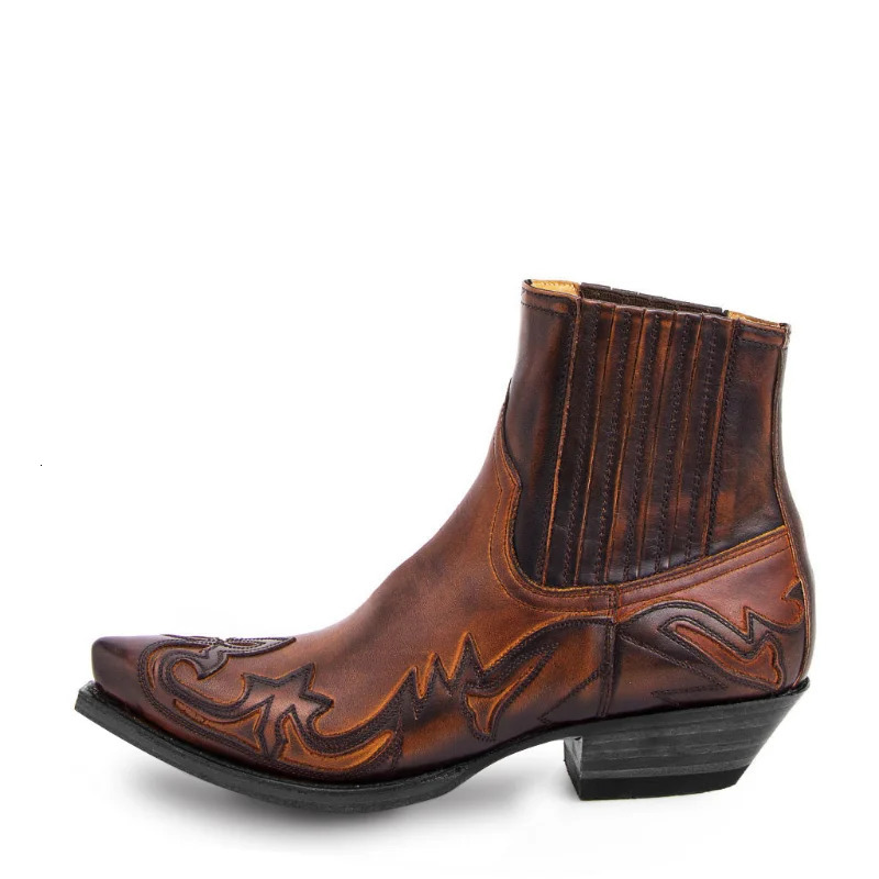 Mens Ankle Boots High Quality Work Cowboy Boots Zipper Motorcycle Boots Mens Fashion Western Boots Plus Size 35-48 241031