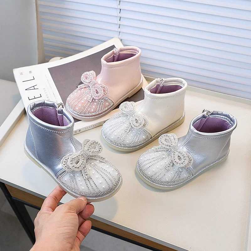 Spring and Autumn Childrens Fashion Princess Ankle Boots Sweet Bow Girls Boots Luxury Rhinestone Childrens Boots New M241102