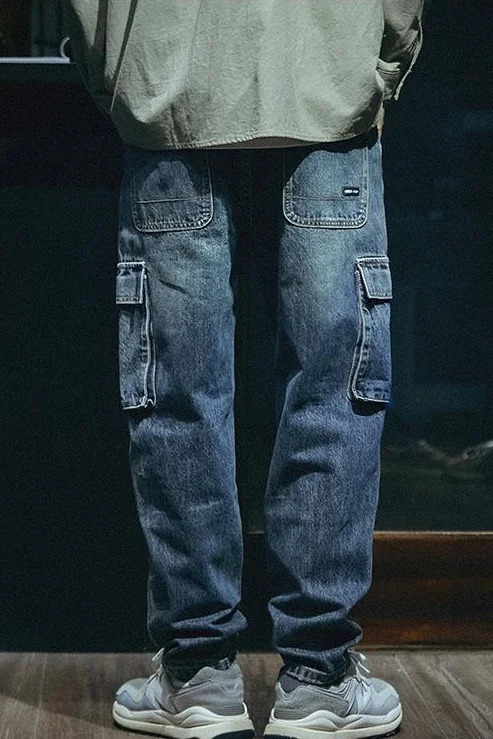 Spring Autumn Straight Leg Pants For Men Loose Tapered Jeans Retro Denim Trousers 241024