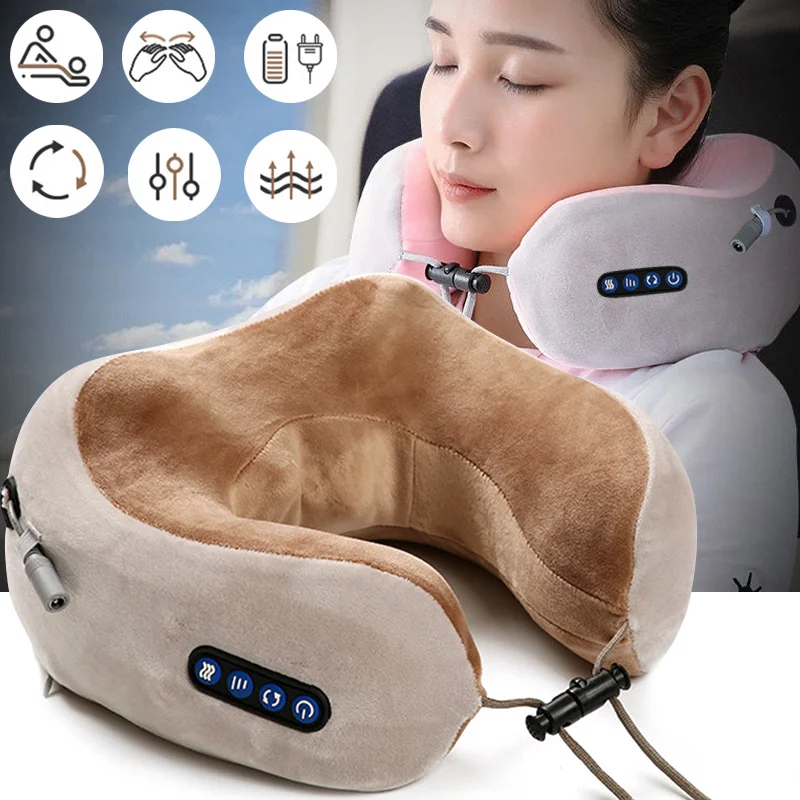 Electric Neck Massager U Shaped Pillow Multifunctional Shoulder Kneading Heating Massager Portable Travel Home Car Use Device
