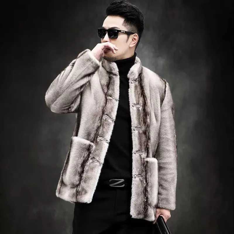 Autumn Winter Luxury Brand Faux Fur Coat Men Button Thick Warm Fur Coat Long Sleeve Jacket Stand Collar Free ShippingXJ241102