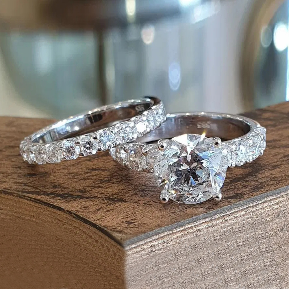 Couple Rings Set: Sterg Sier 5A Cubic Zirconia Eternity Bridal Jewelry