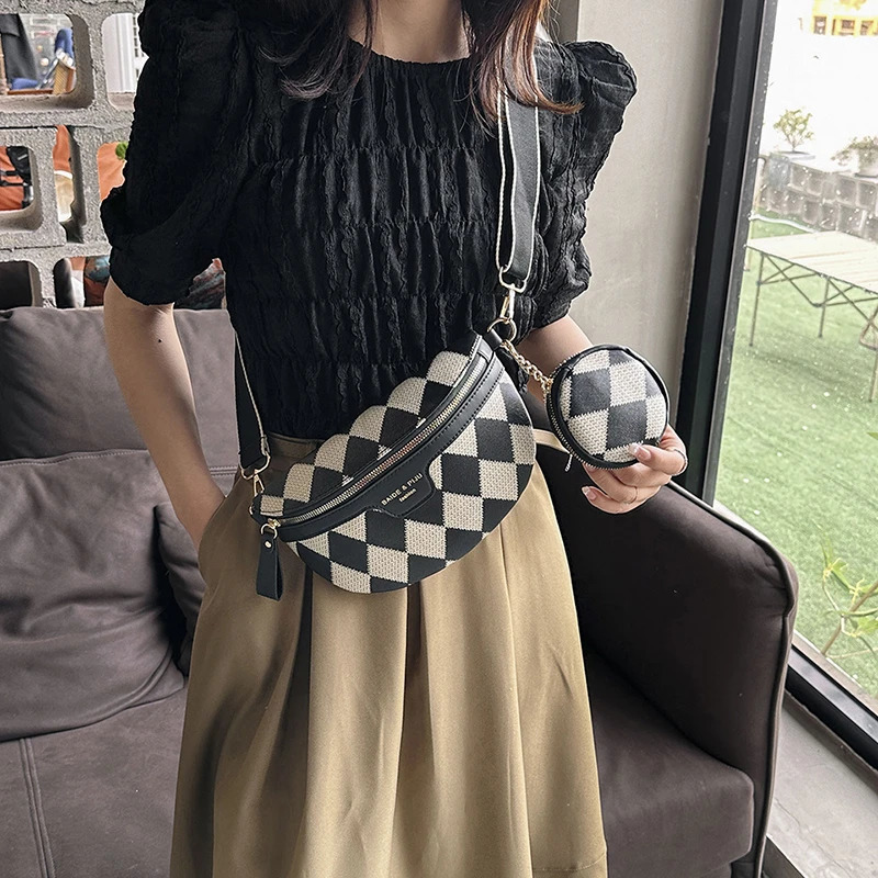 2 Set Casual For Women Travel Crossbody Chest Zipper Pouch Banana Waist Bag Brown Black Leather Fanny Pac 241031 1d71