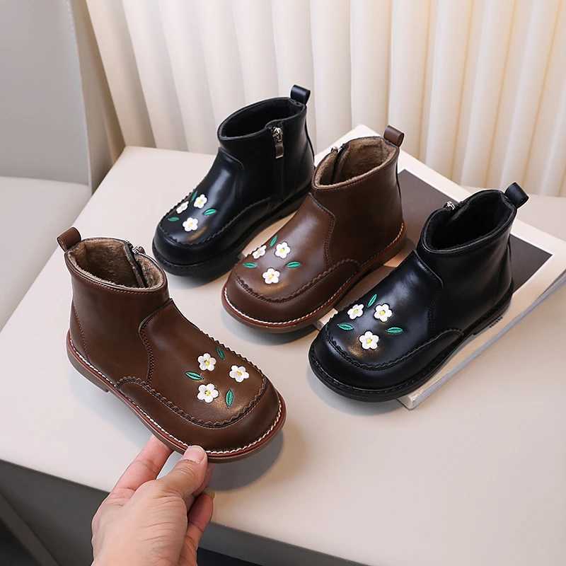Girl Embroidered Princess Ankle Boots Sweet New Childrens Winter Boots Outdoor Warm Edition Childrens Fashion Cotton Boots M241102