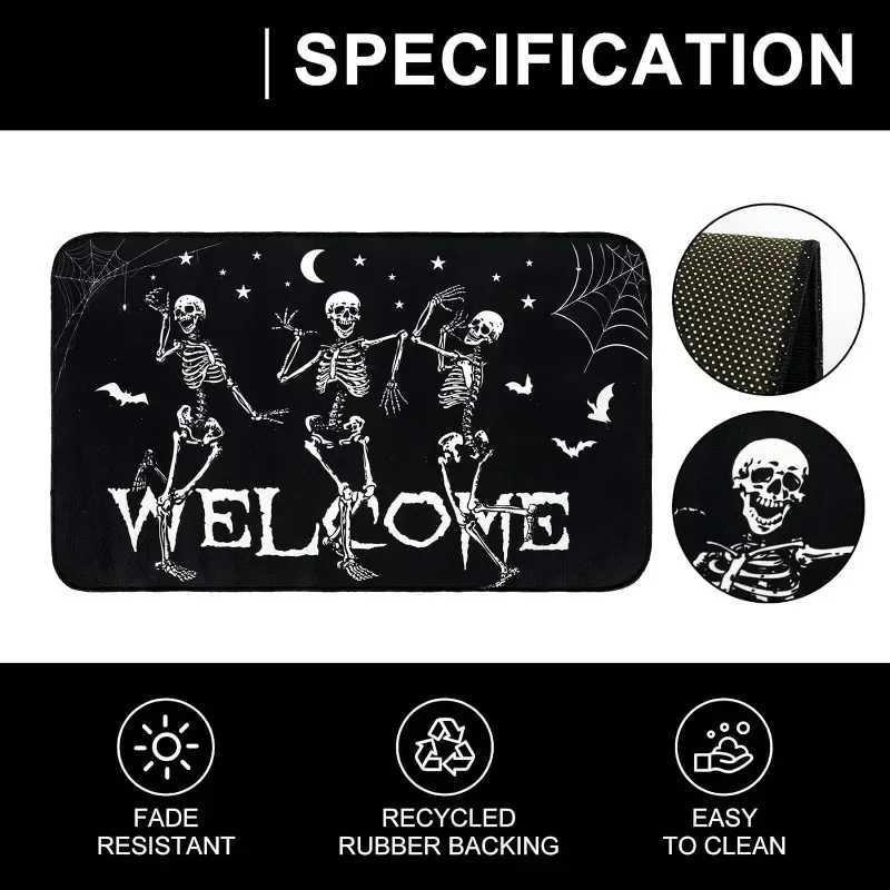 Halloween Dancing Skeletons Door Mat Spooky Skull Non-Slip Welcome Entrance Rugs Kitchen Bedroom Living Room Carpet DecorationXJ241101