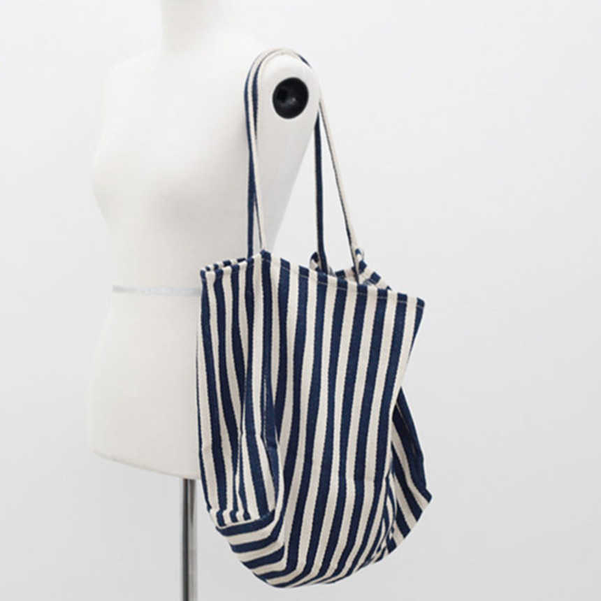 Shoulder Bags Literature Art Designer Handbag Simple Small Fresh Stripe Canvas Bag Versatile Leisure Large Capacity Shopping Bag One Shoulder WoMens B