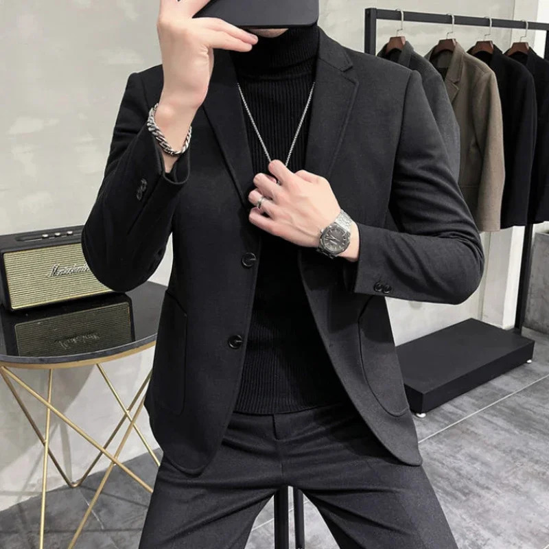 Jacket for Men Single Breasted Coats Business Slim Fit Man Suits and Blazers Thin Dress Jackets Elegant Korean Style Clothes 241024