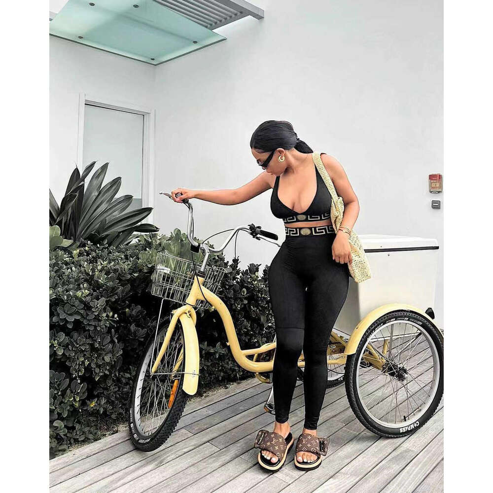 Women's Two Piece Pants Summer New Women Tracksuits Fashion Two Piece Set Sports Casual Letter Print Vest And Tights Leggings Pants 2PCS Sets For