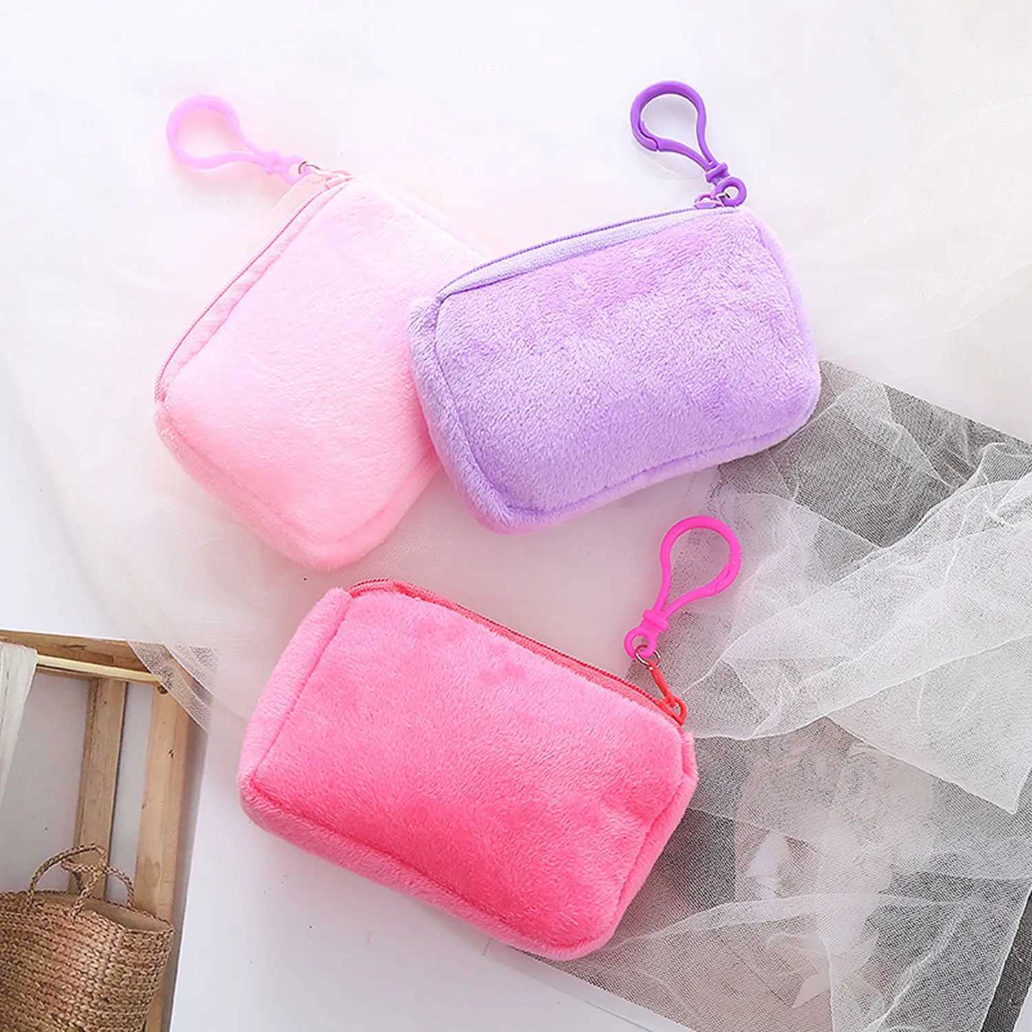 1 PC New Plush Coin Purse Women Cute Mini Rectangle Wallet Change Pouch Small Zipper Wallet Cluh Portable BagXJ241111