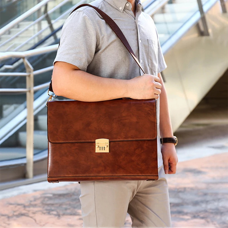 y Leather Briefcases For Men Executive Business Office Notebook 16 Inch Laptop Handbag Shoulder Square Side Crossbody Bag 241029