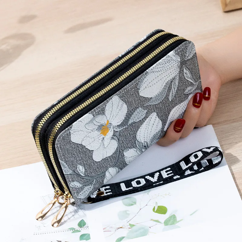 PU Leather Double Zipper Wallet new for Women Long Embroidery Coin 2025 Purses Large Capacity Female Flower Clutch Bag Credit Card Holder