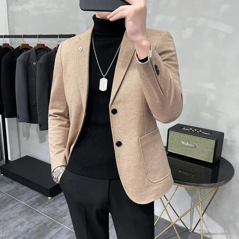 Jacket for Men Single Breasted Coats Business Slim Fit Man Suits and Blazers Thin Dress Jackets Elegant Korean Style Clothes 241024