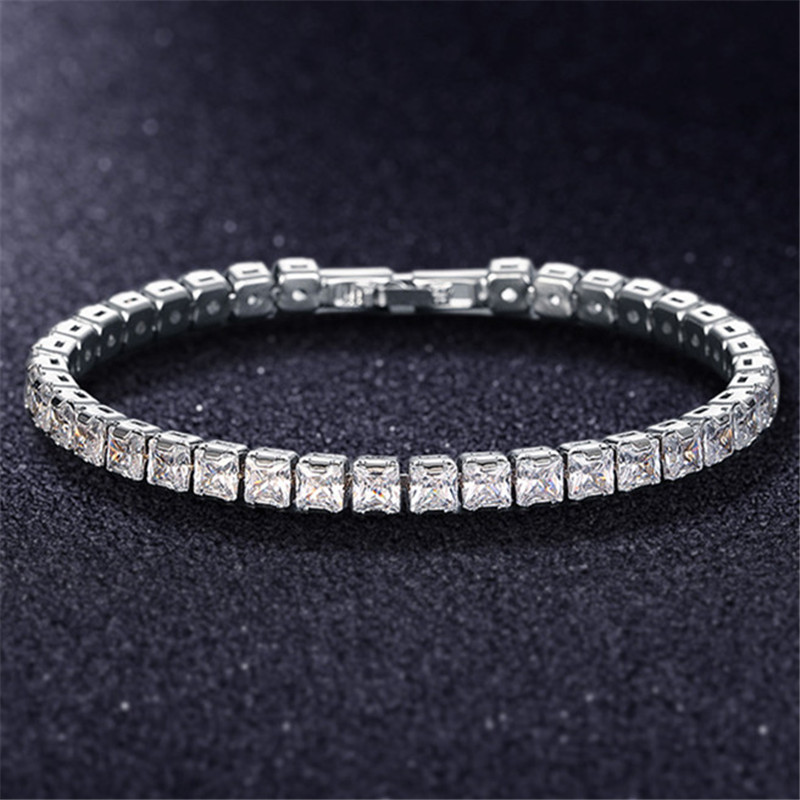 4x4mm square diamond tennis bracelet designer for woman luxury silver gold mens bracelets copper 2.5x5mm 3A zirconia bangles jewelry daily outfit friend couple gift