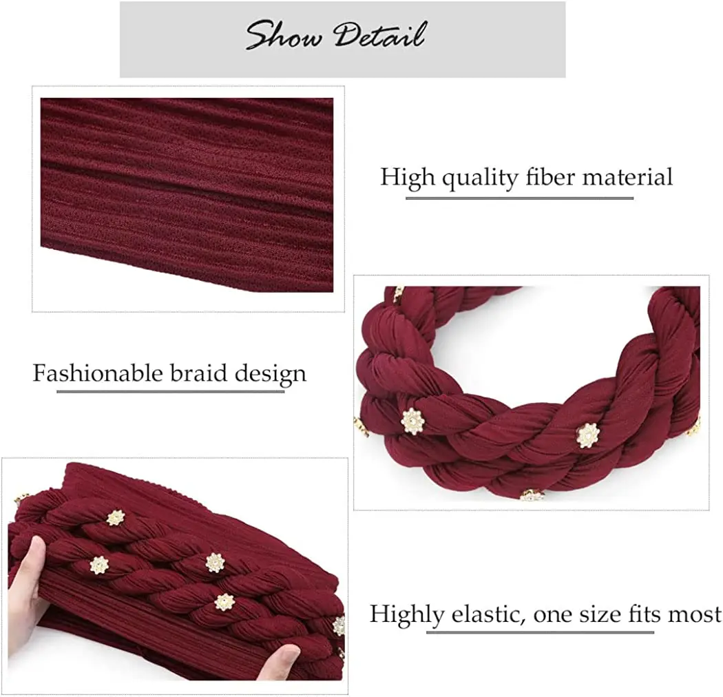 Rippled Muslim Women Hijab Hat Double Braid Diamonds Turban Cap Lady Cancer Chemo Caps Female Beanie Bonnet Hair Loss Cover