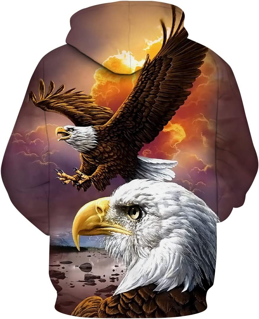 Hoodie for Mens Womens Mens Bald Eagle Hoodie Autumn Winter Long Sleeve Pullover Animal Theme Soaring eagle Hoodie Graphic Hoodies sweatshirt Pullover