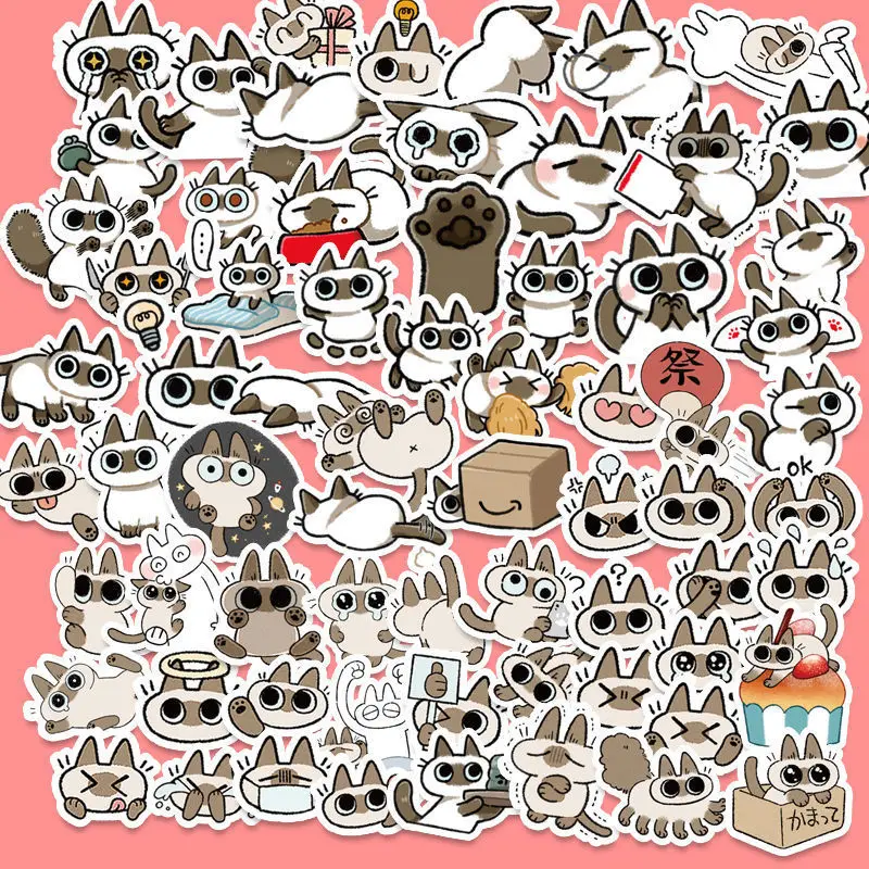 100Pcs/Set Siamese Cat new Bean Puree Graffiti DIY Lage 2025 Laptop Skateboard Phone Decal Sticker Toys