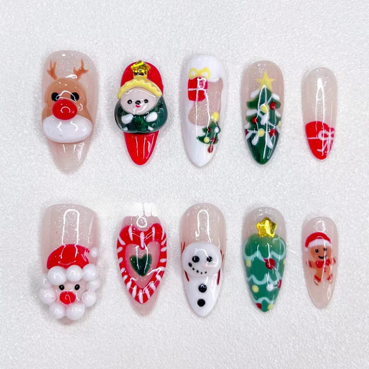 3D Handmade Fake Nail Relief Reference Christmas Products with Fake Nails and Gift Sets Fake Nails 241031