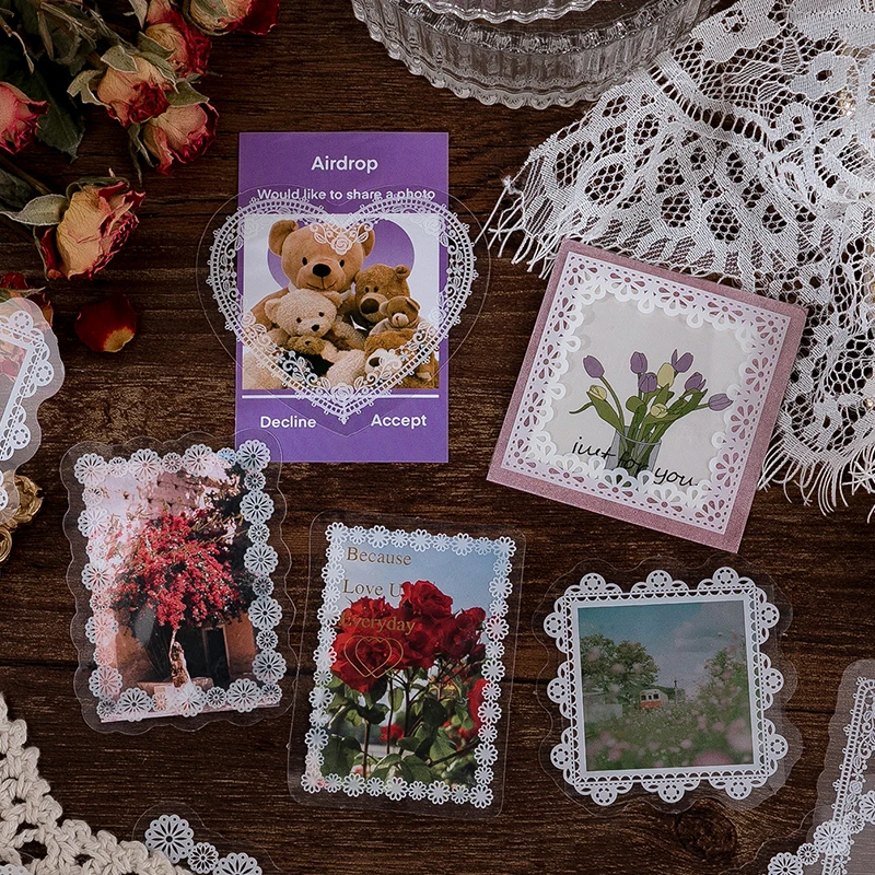 Yoofun 30pcs/pack Kawaii Lace 2025 Sticker Vintage Lace Heart Frame Cute DIY Decorative new Stickers for Art Craft Scrapbooking
