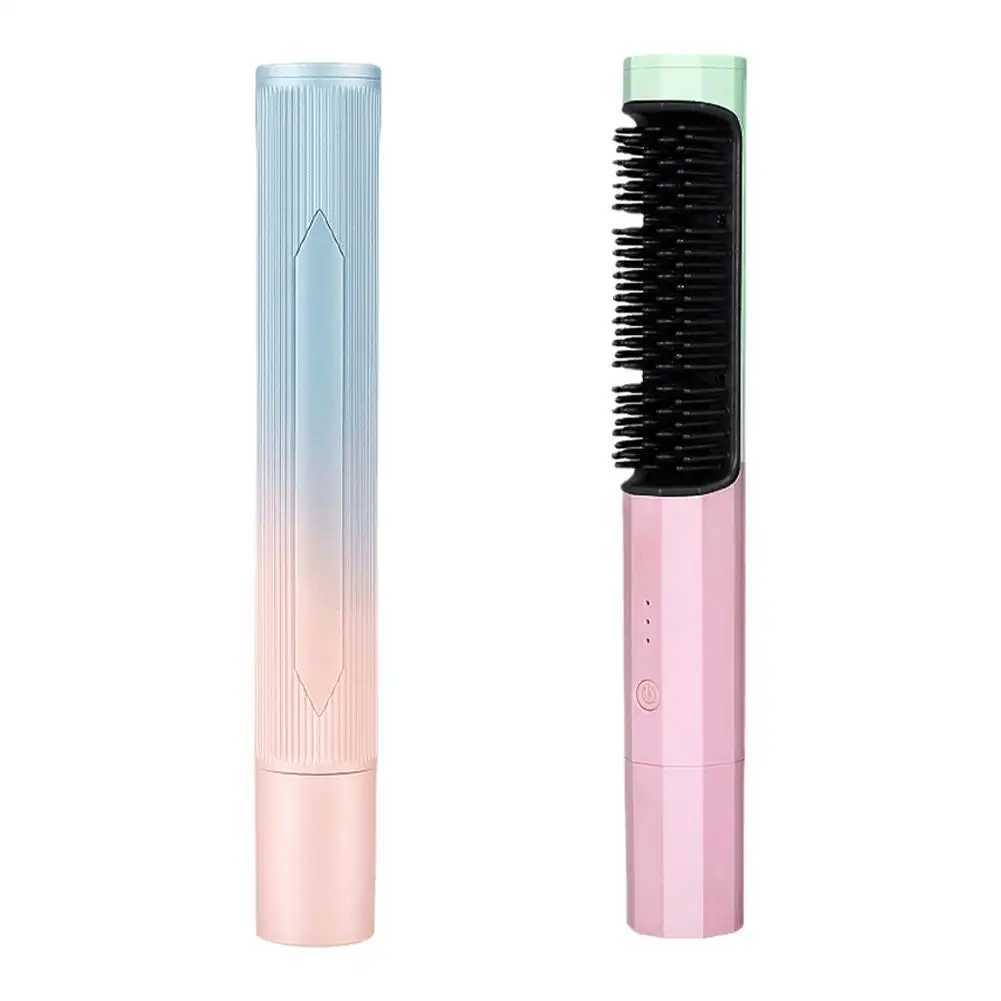 Hair Dryers Professional Wireless Electric Hair Brush Straightening Dryer Hair Fast Heating Curling Brush Charge Usb Comb Tools St M4o5 240401