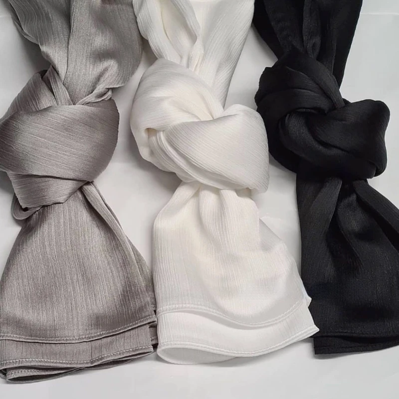 10 Pieces 2025 Hijabs Medina Silk Solid Color Shawls Hijabs Scarves Scarf Crinkled Satin Wrap Muslim new Women Veil Shawls Ladies