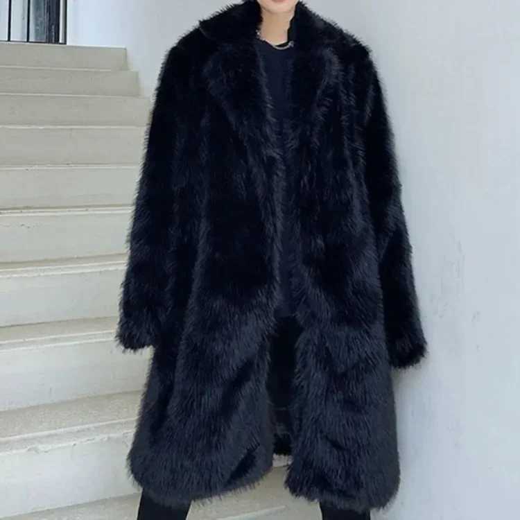 pdmcms 2023 Mens Autumn and Winter Thick Warm Imitation Fur Coat Mens Fashion Loose and Handsome Plush Coat Long Trench CoatX241102