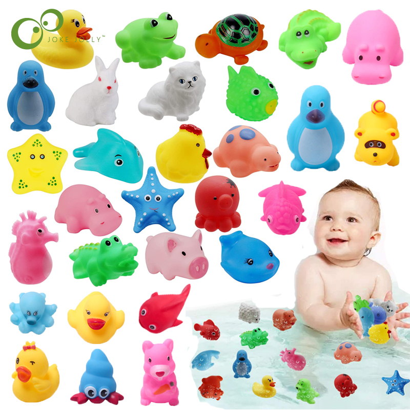 10Pcs/set Baby Cute Animals Bath Toy Swimming Water Toys Soft Rubber Float Squeeze 2025 Sound Kids Wash new Play Funny toys Gifts