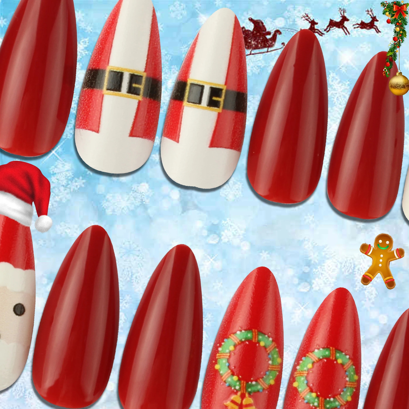 High quality factory wholesale 24/Pcs DIY fake nails Christmas long diamonds fake finger nails Art fake nails 241031