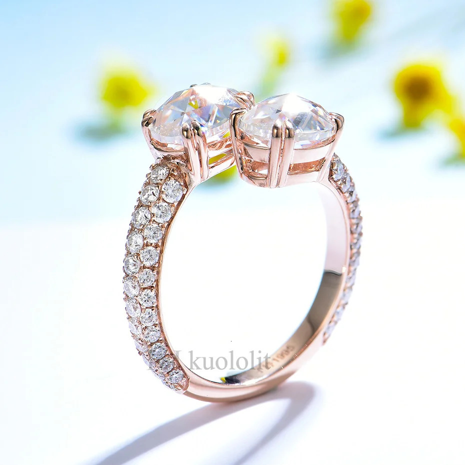 Kuololit 4CT Double Rose Cut 18K 14K 10K Gold Ring for Women Solitaire Diamond Engagement Christmas 240402