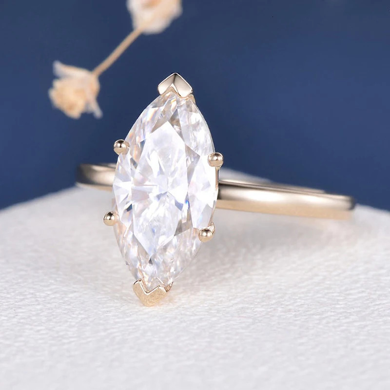 CxsJeremy Solitaire 14K Yellow Gold 3ct Marquise Cut 714 Engagement Ring Simple Minimalist Stackable 240402
