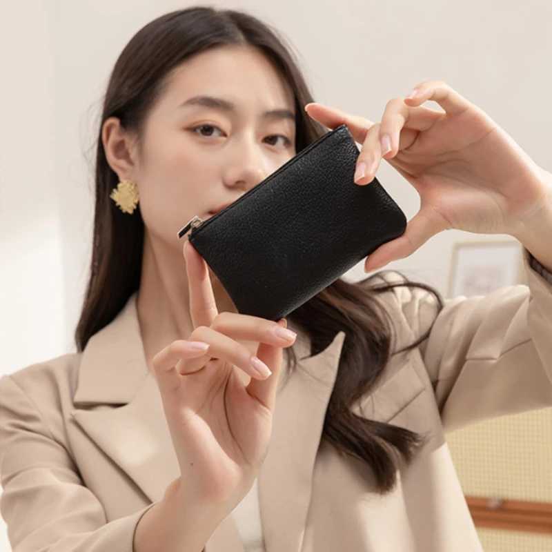 New PU Leather Unisex Lychee Pattern Zipper Coin Purse Ultra-thin Short Card Coin Key Storage Bag Mini Purse XJ241111