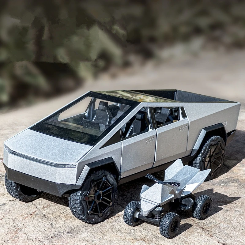 1/24 Tesla Cybertruck Pickup Alloy Car Model Diecasts Metal Toy Off-road Vehicles Truck Car Model Sound and Light Childrens Gift