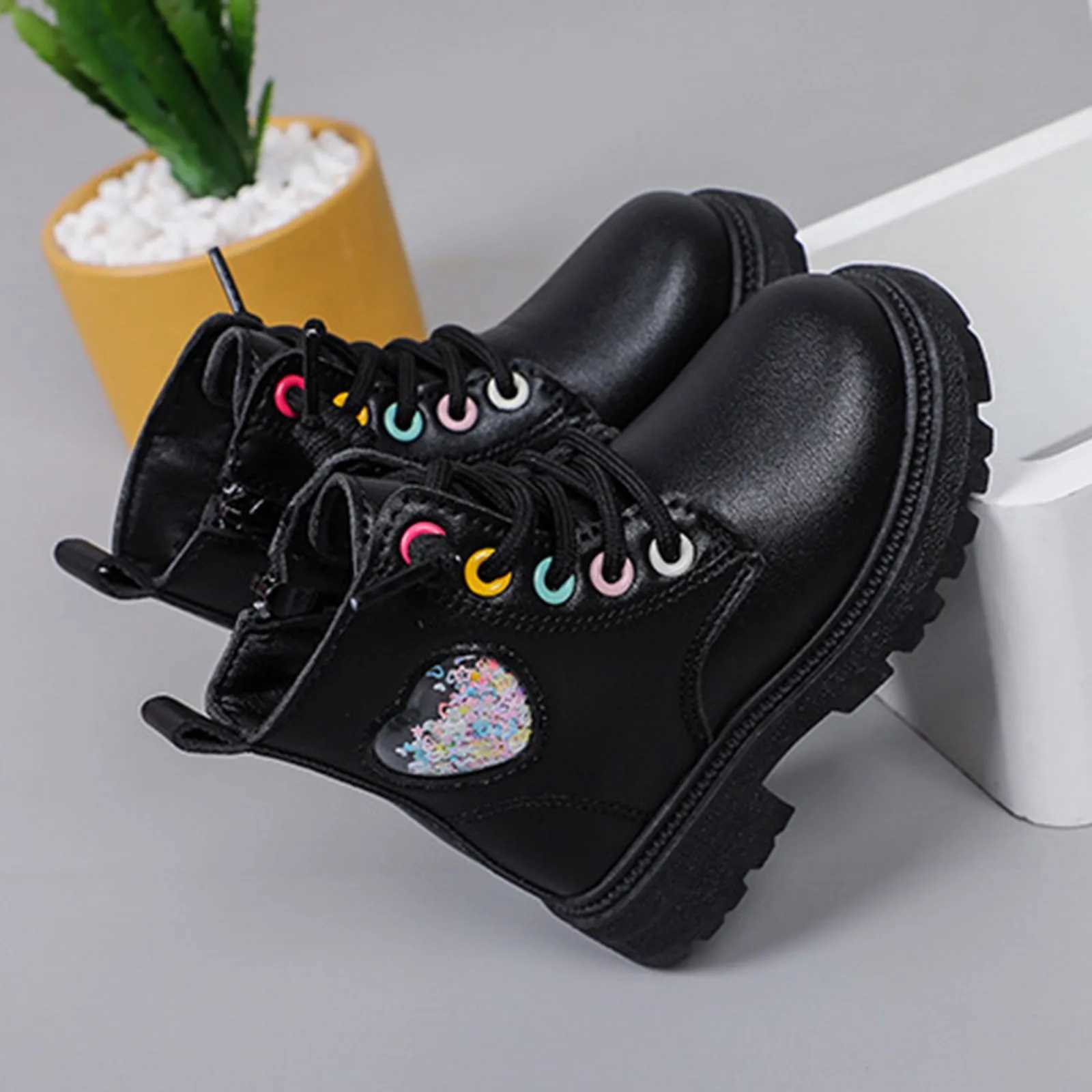 Fashion Girls Boots Autumn Soft Leather Platform Boots Childrens Round Toes Short and Fat Childrens Shoes Casual Anti slip Ankle Boots M241102