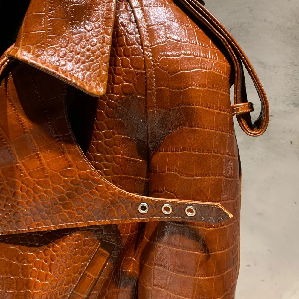 Croc leather jacket womens winter genuine sheepskin jacket with wide shoulders and apron 23012 241031