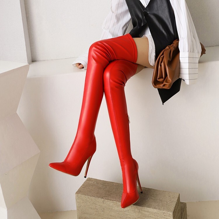 Size 46 Sexy Heels Black Over The Knee For Women With Side Zip 2024 New Winter Thigh High Boots Female Shoes
