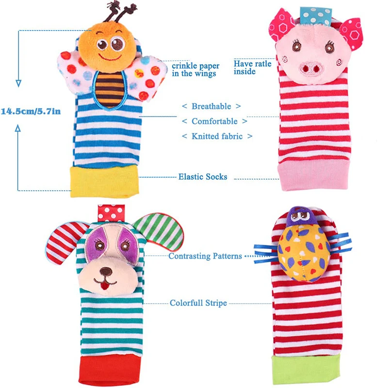 new 4Pcs/Set Baby Rattle Socks Toys Wrist & Foot Rattle Socks for 2025 Babies 0-12 Months Infant Birthday Gift for Newborn Boys Girls