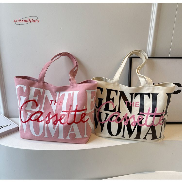 Thai niche canvas for women 2024 new fashionable large capacity letter shoulder class tote bag #13 swissmilitary