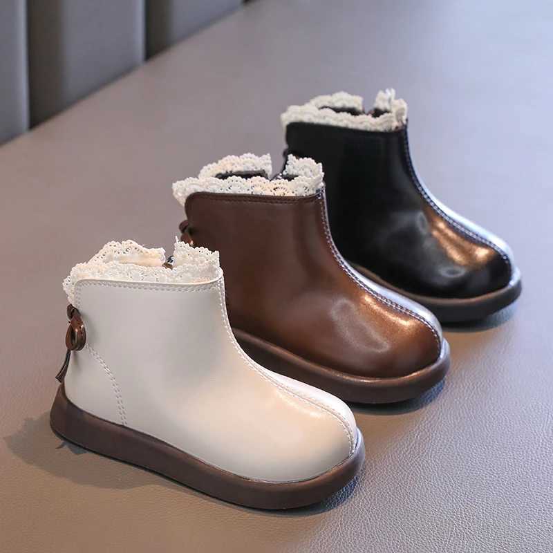 Sweet Girls Princess Winter Boots Elegant Lace Ruffle Childrens Boots Fashion Childrens Tight Cotton Boots M241102