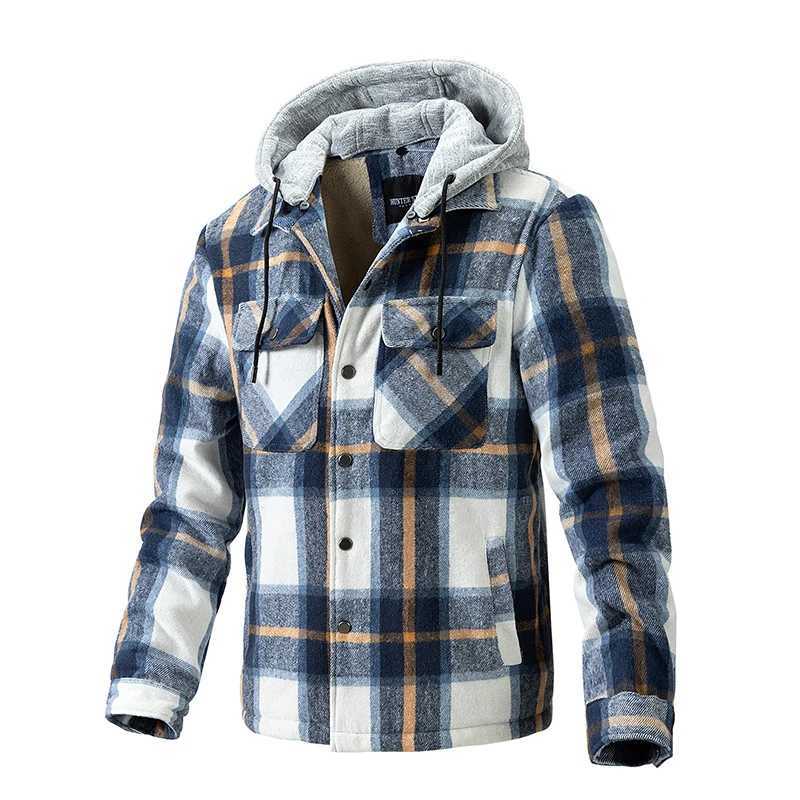 Autumn and Winter Mens Flce Warm Jacket Fashion Mens Thick Checkered Shirt Hoodie Mens Classic Windbrr Shirt Jacket W241102