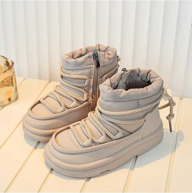 Boys and girls snow boots with Drstring childrens fashion boots waterproof winter new childrens short boots with side zipper M241102