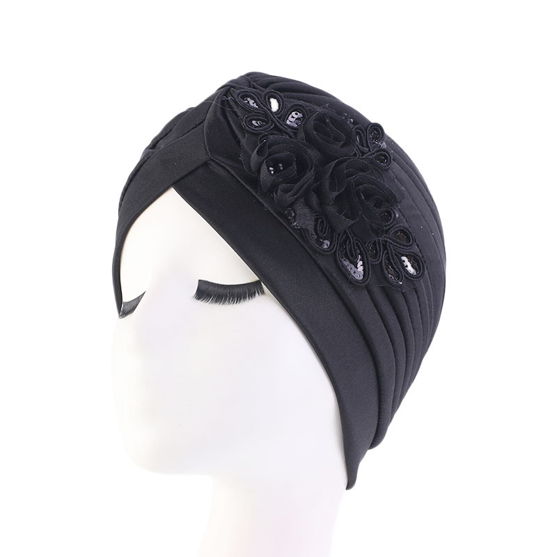 2023 New Ladies Sequin Flower Turban Hat Muslim Pleated Indian Inner Hijabs Sleep Cap 2025 Head new Wrap Women Bandana Headwear Boonet