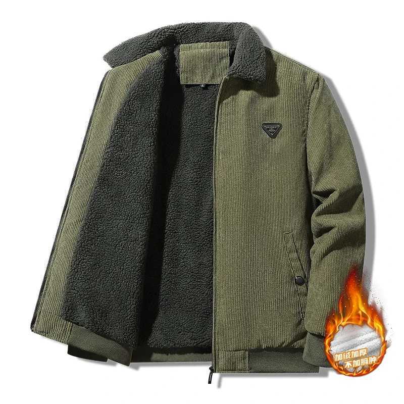 Winter Mens Fashion Corduroy Flce Jacket Warm Thick Fur Collar Jacket Winter Coat Mens Solid 5XL Coat Military Casual Coat W241102