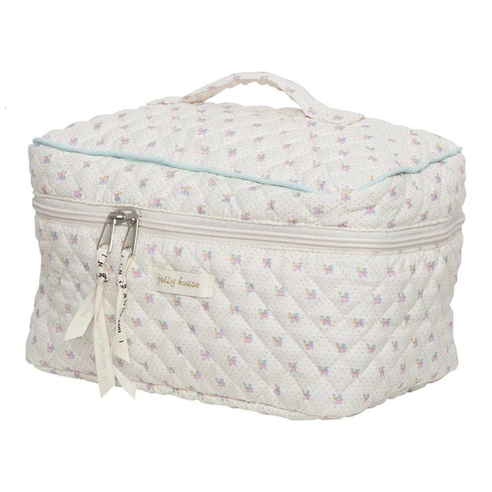 Womens makeup bag zippered makeup storage bag cotton print large capacity daily use bag wallet set 241031