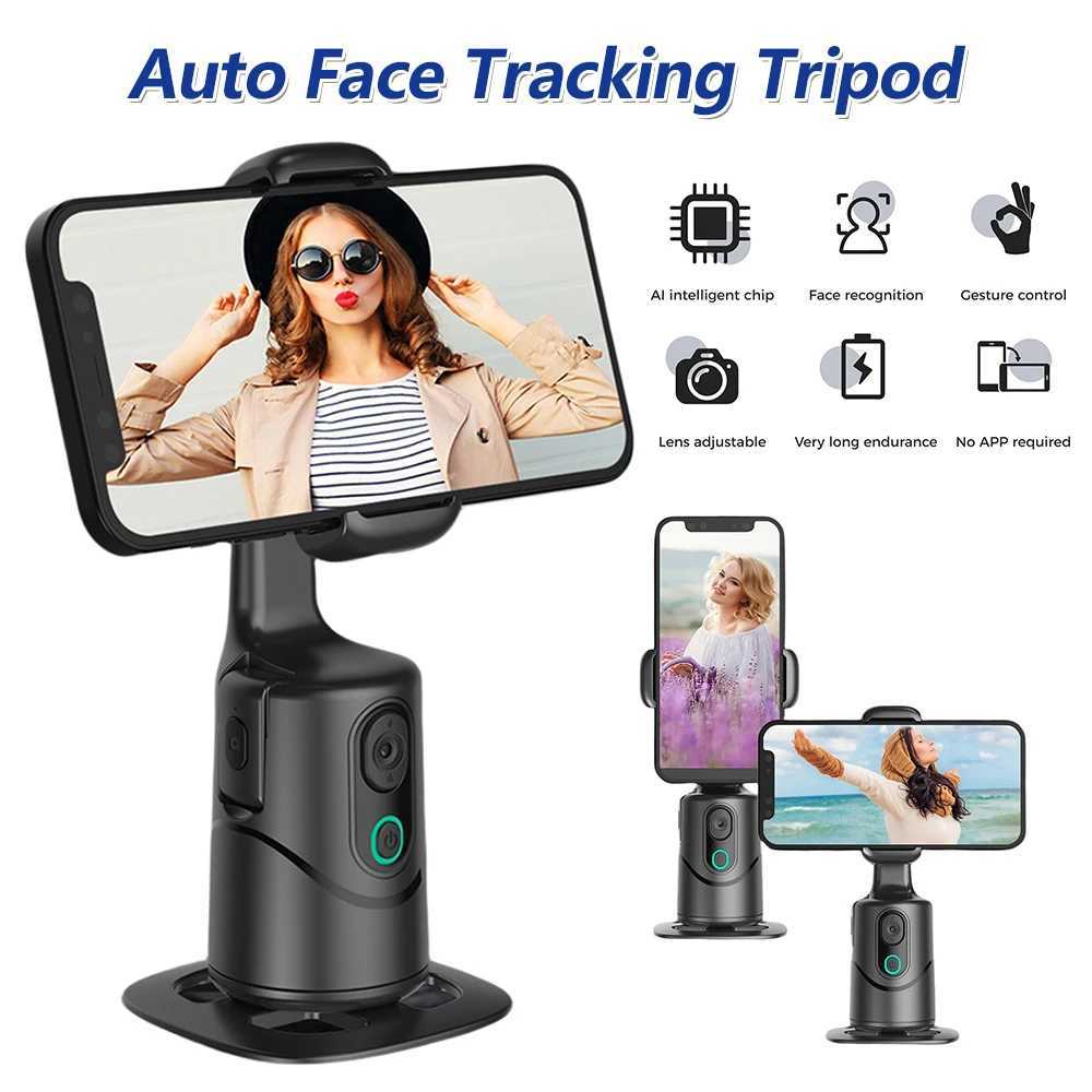 360 Rotating Auto Face Tracking Phone Stand No App Gesture Control Smart Shooting Camera Mount with Selfie Light RemoteLX241102